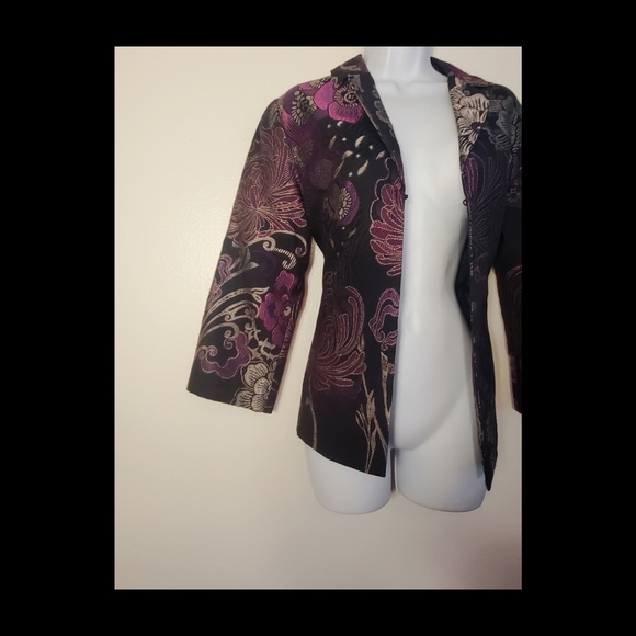 CHICOS PURPLE MULTI-COLOR FLORAL BLAZER SZ. 0 - Picture 5 of 8